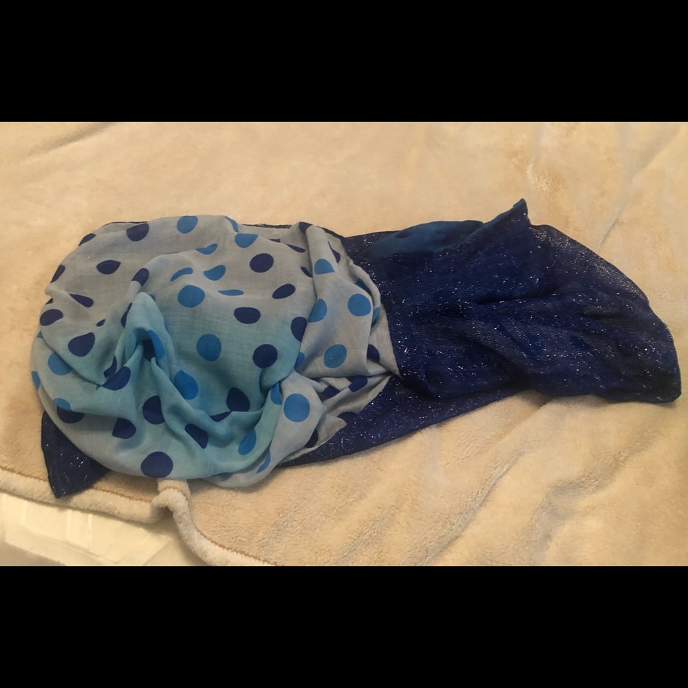 Infinity scarf. Blue/polka dot. 18”x68”.